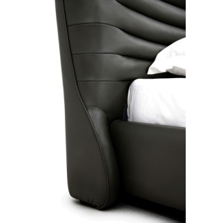 Lit design en cuir de luxe ADAM, avec sommier à lattes offert, noir, 180x200