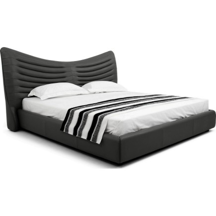 Lit design en cuir de luxe ADAM, avec sommier à lattes offert, noir, 160x200