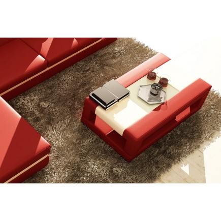 Table basse en cuir italien WAGRAM, rouge et blanc