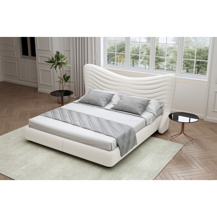 Lit design en cuir de luxe ADAM, avec sommier à lattes offert, blanc, 140x200