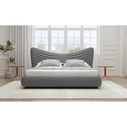 Lit design en velours de luxe NOAH, avec sommier à lattes offert, gris foncé, 160x200