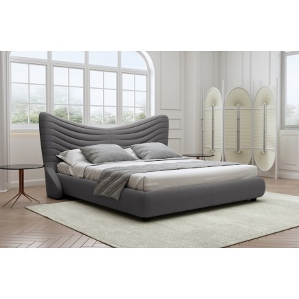 Lit design en velours de luxe NOAH, avec sommier à lattes offert, gris foncé, 160x200