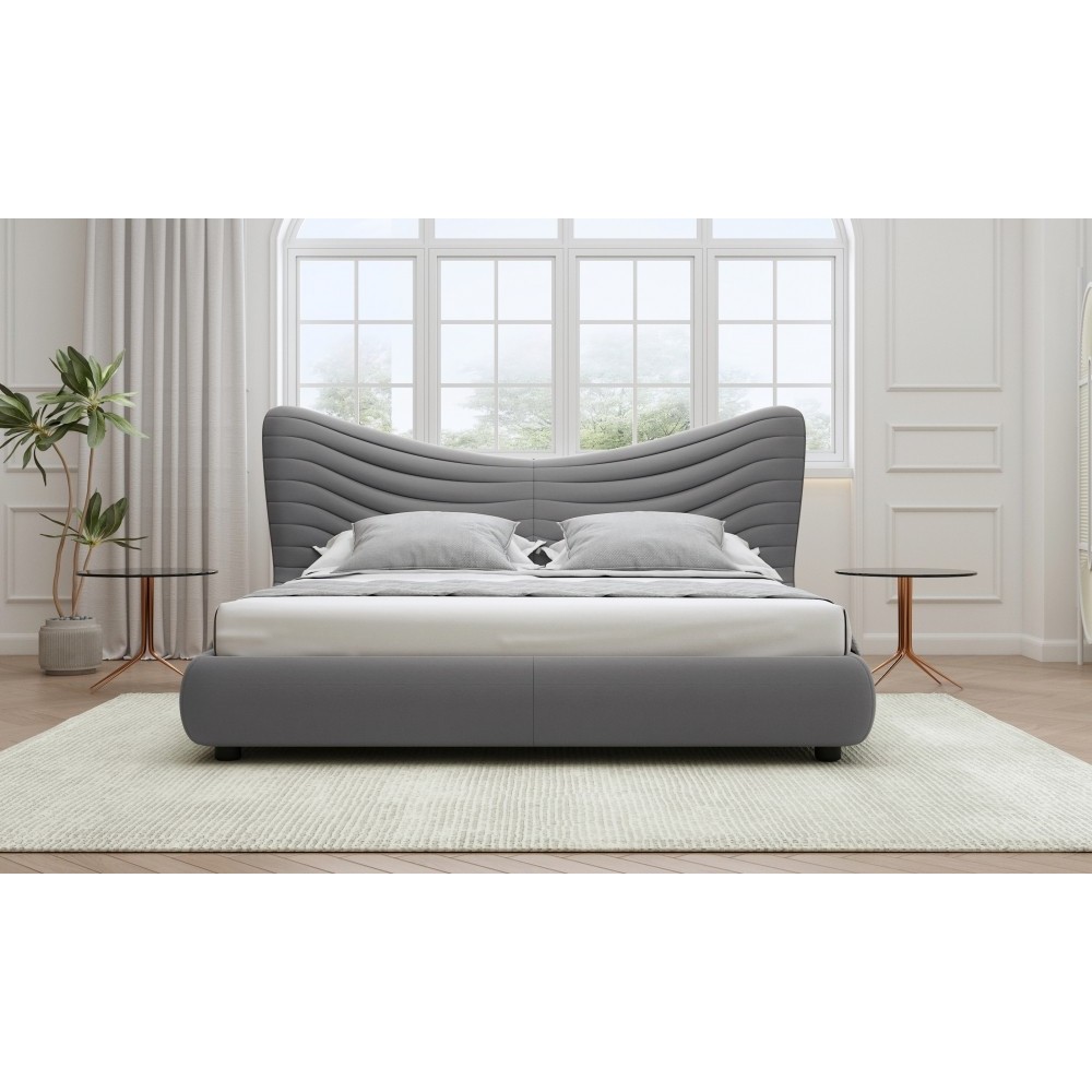 Lit design en velours de luxe NOAH, avec sommier à lattes offert, gris foncé, 180x200