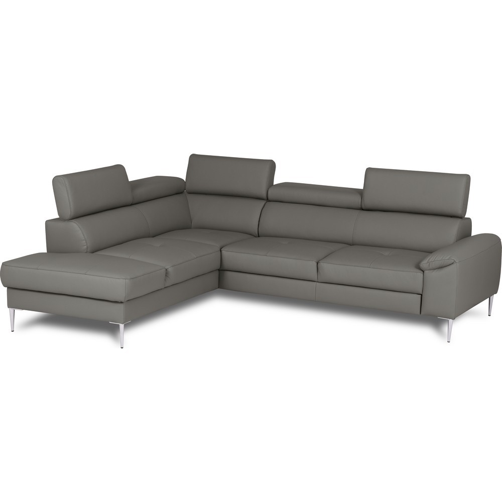 Canapé d'angle convertible en cuir italien luxe 5 places, Hombourg, coffre, gris foncé, angle gauche Canapé d'angle convertible en cuir italien luxe 5 places, Hombourg, coffre, gris foncé, angle gauche
