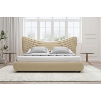 Lit design en velours de luxe NOAH, avec sommier à lattes offert, beige, 140x200