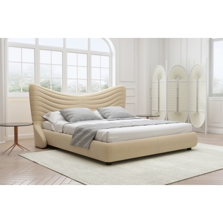 Lit design en velours de luxe NOAH, avec sommier à lattes offert, beige, 140x200, Gris foncé