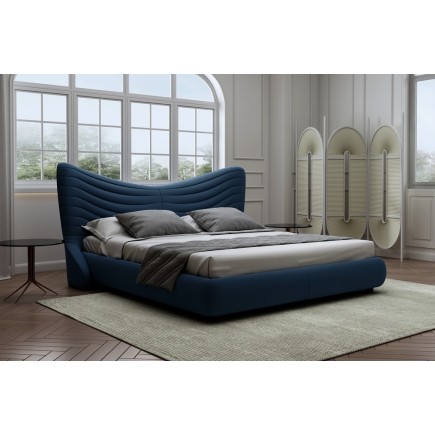 Lit design en velours de luxe NOAH, avec sommier à lattes offert, bleu foncé, 140x200