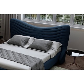 Lit design en velours de luxe NOAH, avec sommier à lattes offert, bleu foncé, 140x200