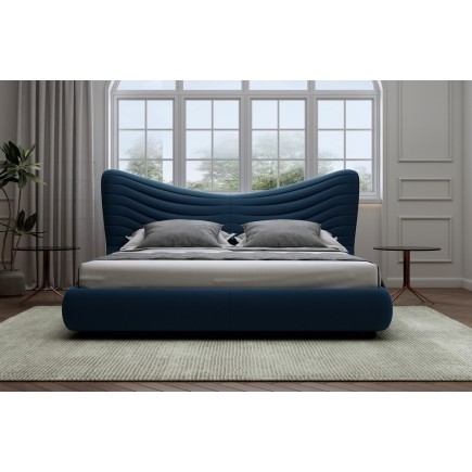 Lit design en velours de luxe NOAH, avec sommier à lattes offert, bleu foncé, 180x200