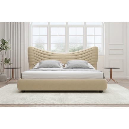 Lit design en velours de luxe NOAH, avec sommier à lattes offert, beige, 180x200