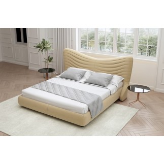 Lit design en velours de luxe NOAH, avec sommier à lattes offert, beige, 180x200