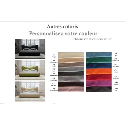 Lit design en velours de luxe NOAH, avec sommier à lattes offert, couleur personnalisée, 140x200