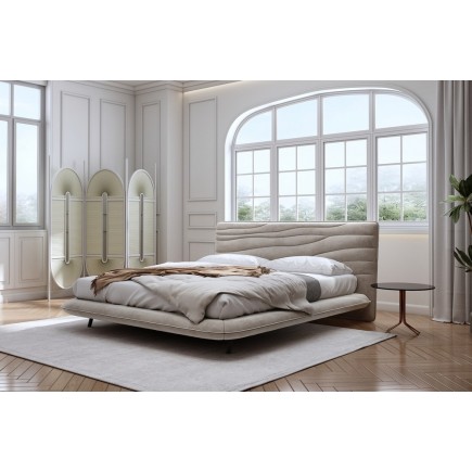 Lit design en velours de luxe PRESTIGIO, avec sommier à lattes offert, BEIGE, 160x200