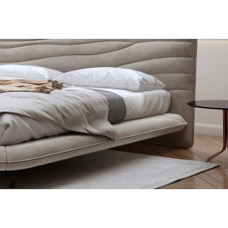 Lit design en velours de luxe PRESTIGIO, avec sommier à lattes offert, BEIGE, 160x200