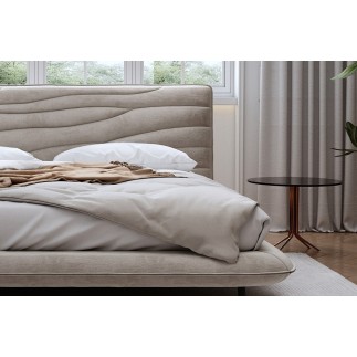 Lit design en velours de luxe PRESTIGIO, avec sommier à lattes offert, BEIGE, 180x200