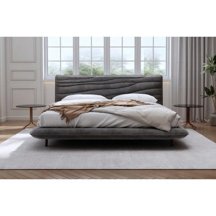 Lit design en velours de luxe PRESTIGIO, avec sommier à lattes offert, gris foncé, 140x200