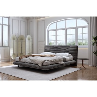 Lit design en velours de luxe PRESTIGIO, avec sommier à lattes offert, gris foncé, 140x200