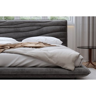Lit design en velours de luxe PRESTIGIO, avec sommier à lattes offert, gris foncé, 140x200