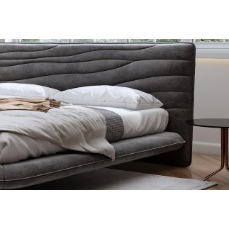 Lit design en velours de luxe PRESTIGIO, avec sommier à lattes offert, gris foncé, 140x200