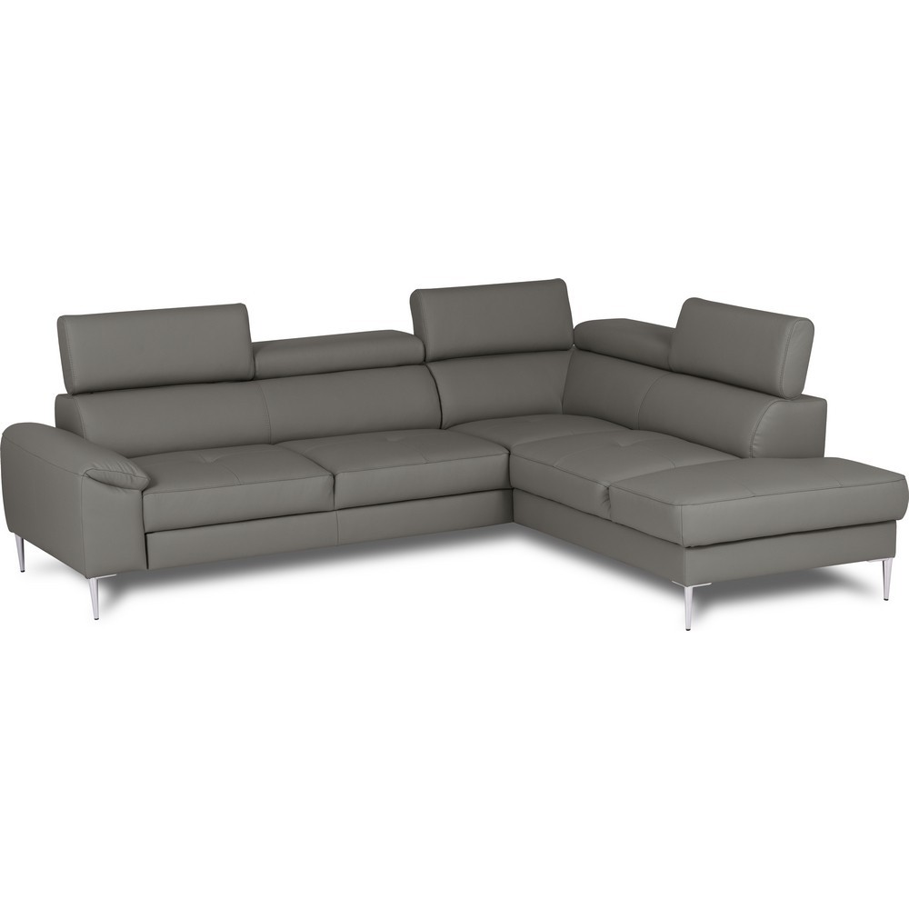 Canapé d'angle convertible en cuir italien luxe 5 places, Hombourg, coffre, gris foncé, angle droit Canapé d'angle convertible en cuir italien luxe 5 places, Hombourg, coffre, gris foncé, angle droit