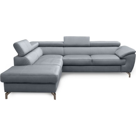Canapé d'angle convertible en velours luxe 5 places, FLORENT, gris, angle gauche