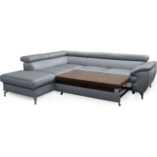 Canapé d'angle convertible en velours luxe 5 places, FLORENT, gris, angle gauche