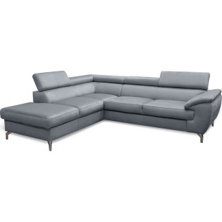 Canapé d'angle convertible en velours luxe - 5 places, FLORENT, gris, angle gauche