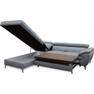 Canapé d'angle convertible en velours luxe - 5 places, FLORENT, gris, angle gauche