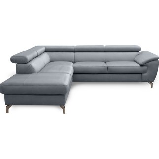 Canapé d'angle convertible en velours luxe - 5 places, FLORENT, gris, angle gauche