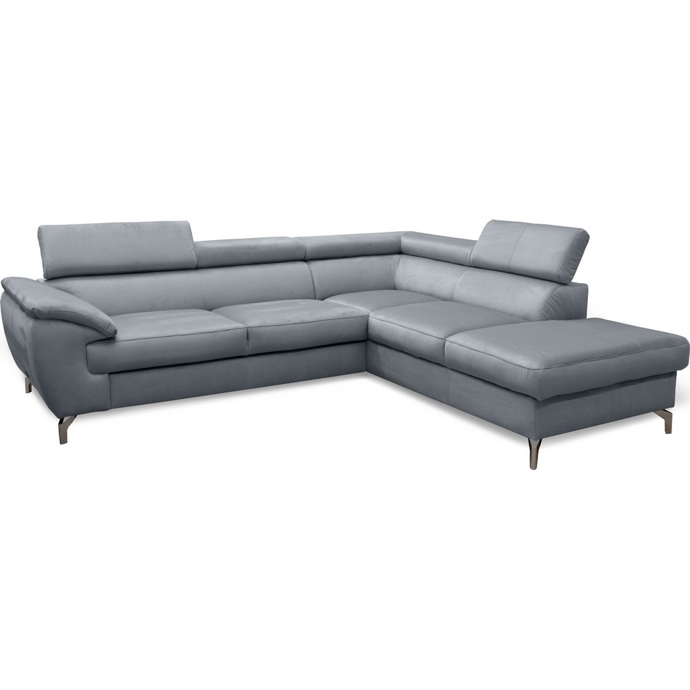 Canapé d'angle convertible en velours luxe 5 places, FLORENT, gris, angle droit