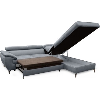 Canapé d'angle convertible en velours luxe 5 places, FLORENT, gris, angle droit