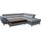 Canapé d'angle convertible en velours luxe 5 places, FLORENT, gris, angle droit