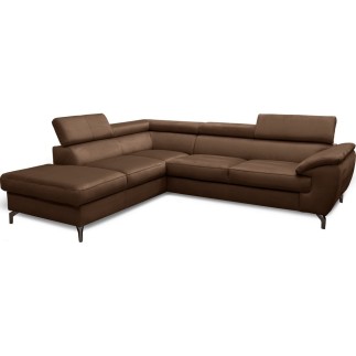 Canapé d'angle convertible en velours luxe - 5 places, FLORENT, marron, angle gauche
