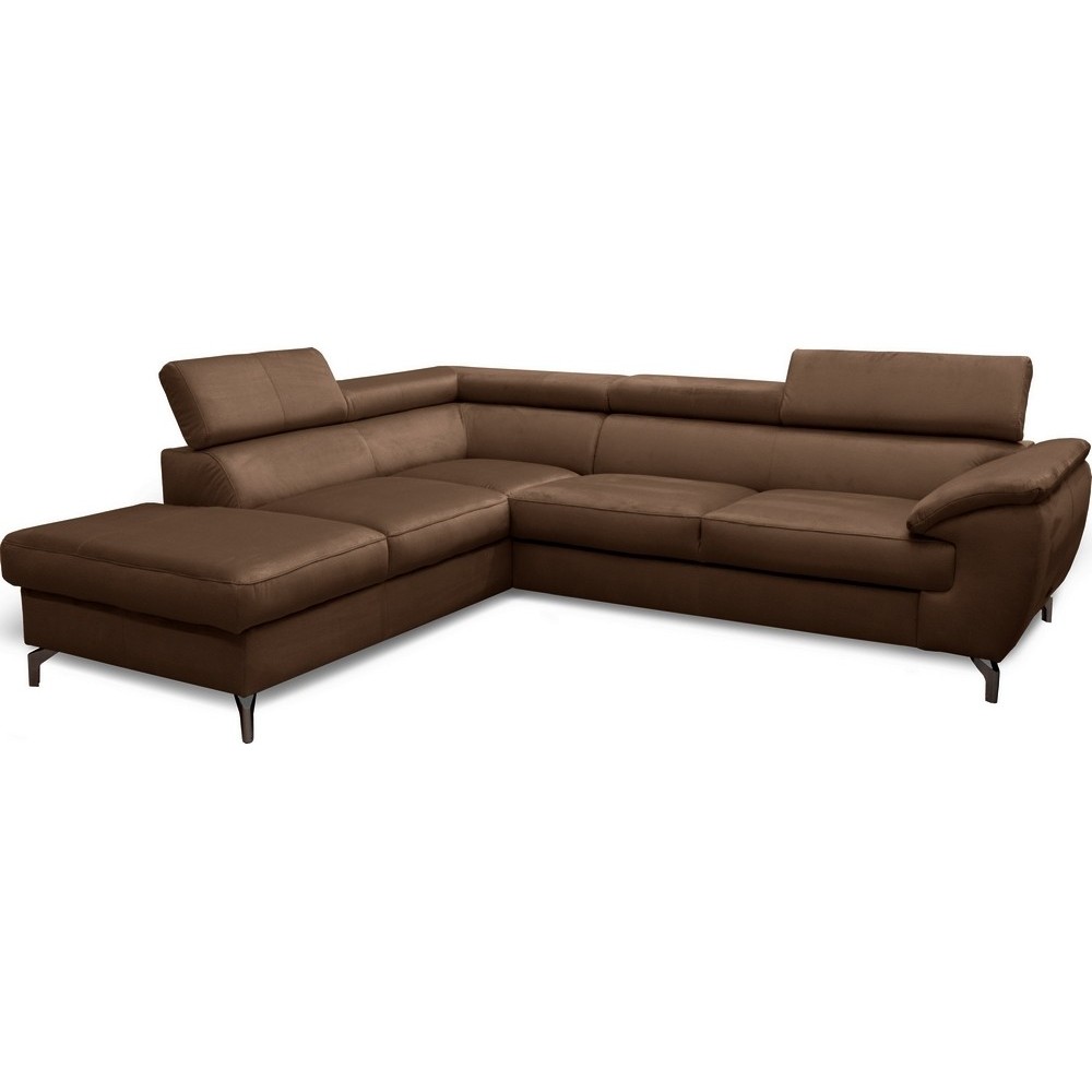 Canapé d'angle convertible en velours luxe - 5 places, FLORENT, marron, angle gauche, Marron foncé