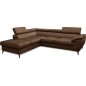 Canapé d'angle convertible en velours luxe - 5 places, FLORENT, marron, angle gauche, Marron foncé