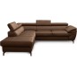 Canapé d'angle convertible en velours luxe - 5 places, FLORENT, marron, angle gauche, Marron foncé