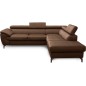 Canapé d'angle convertible en velours luxe 5 places, FLORENT, marron foncé, angle droit