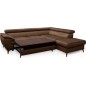 Canapé d'angle convertible en velours luxe 5 places, FLORENT, marron foncé, angle droit