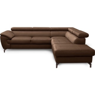 Canapé d'angle convertible en velours luxe 5 places, FLORENT, marron foncé, angle droit