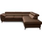 Canapé d'angle convertible en velours luxe 5 places, FLORENT, marron foncé, angle droit