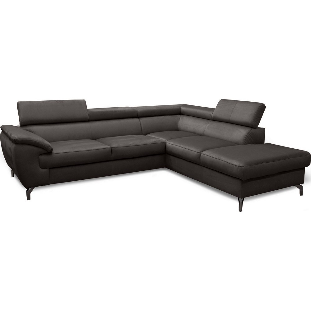 Canapé d'angle convertible en velours luxe 5 places, FLORENT, gris foncé, angle droit