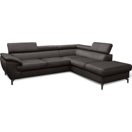 Canapé d'angle convertible en velours luxe 5 places, FLORENT, gris foncé, angle droit