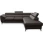 Canapé d'angle convertible en velours luxe 5 places, FLORENT, gris foncé, angle droit