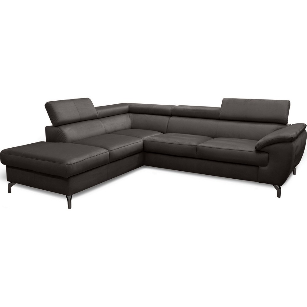 Canapé d'angle convertible en velours luxe - 5 places, FLORENT, gris foncé, angle gauche