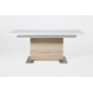 Table à manger design laqué blanc brillant et chêne sonoma à rallonge, BRETINI