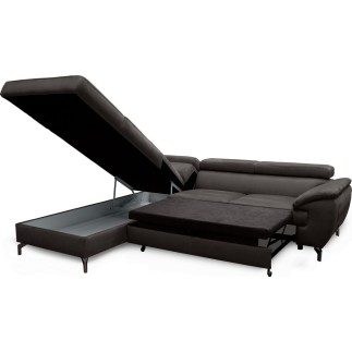 Canapé d'angle convertible en velours luxe - 5 places, FLORENT, gris foncé, angle gauche