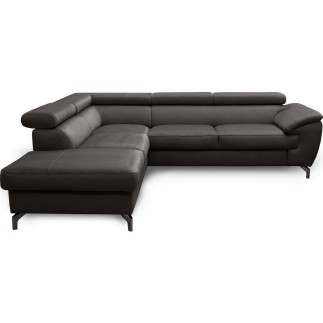 Canapé d'angle convertible en velours luxe - 5 places, FLORENT, gris foncé, angle gauche