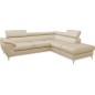 Canapé d'angle convertible en velours luxe 5 places, FLORENT, beige clair, angle droit