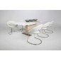Table à manger design laqué blanc brillant et chêne sonoma à rallonge, BRETINI