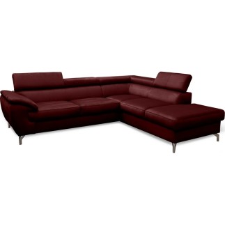Canapé d'angle convertible en velours luxe 5 places, FLORENT, bordeaux, angle droit